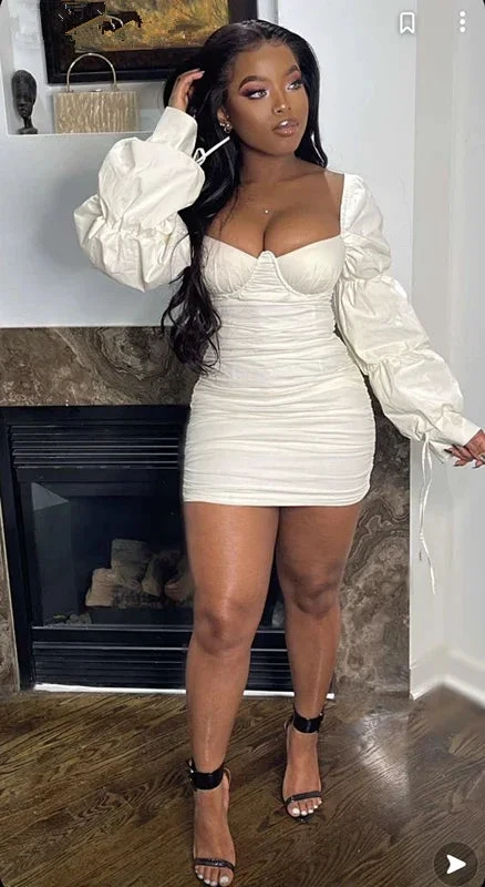 Sexy Solid Flounce Square Collar Pencil Skirt Dresses Birthday Outfit Dress White Homecoming Dress (ZD12368)