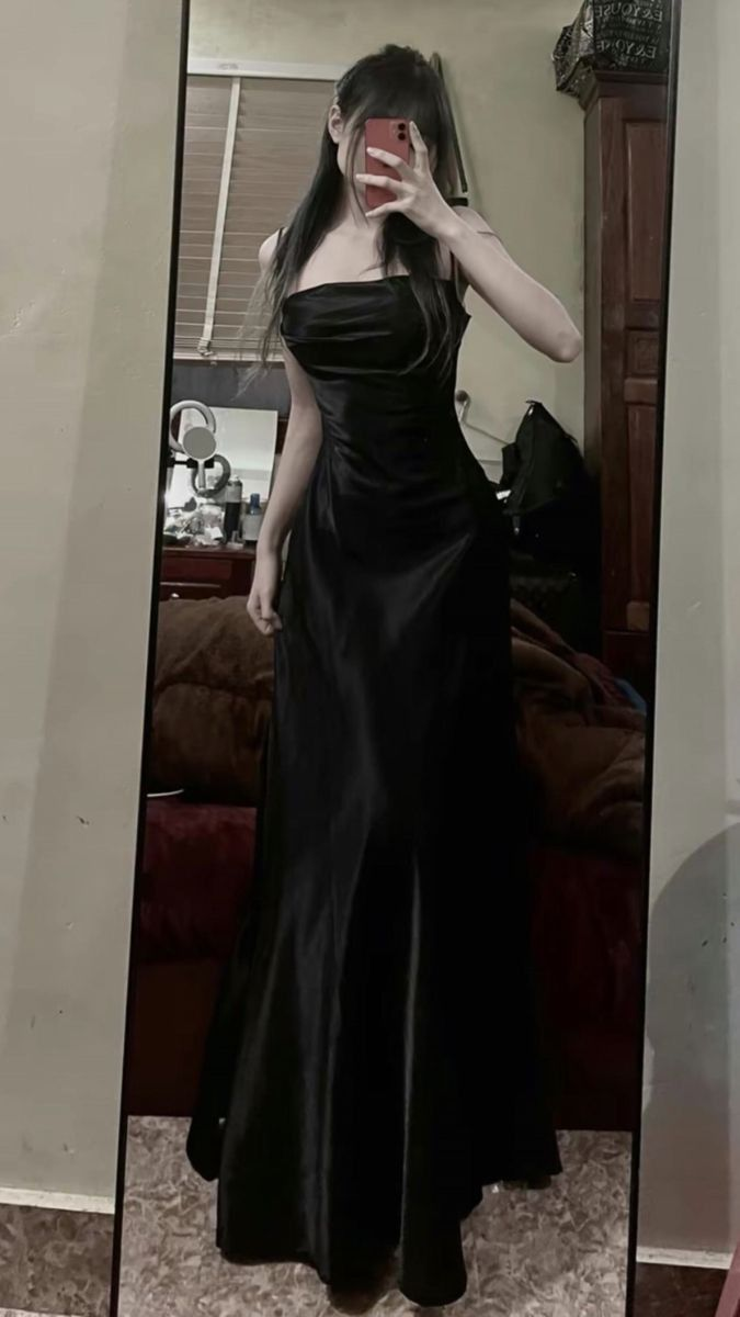 Sexy Spaghetti Straps Black Mermaid Prom Dress Evening Gown