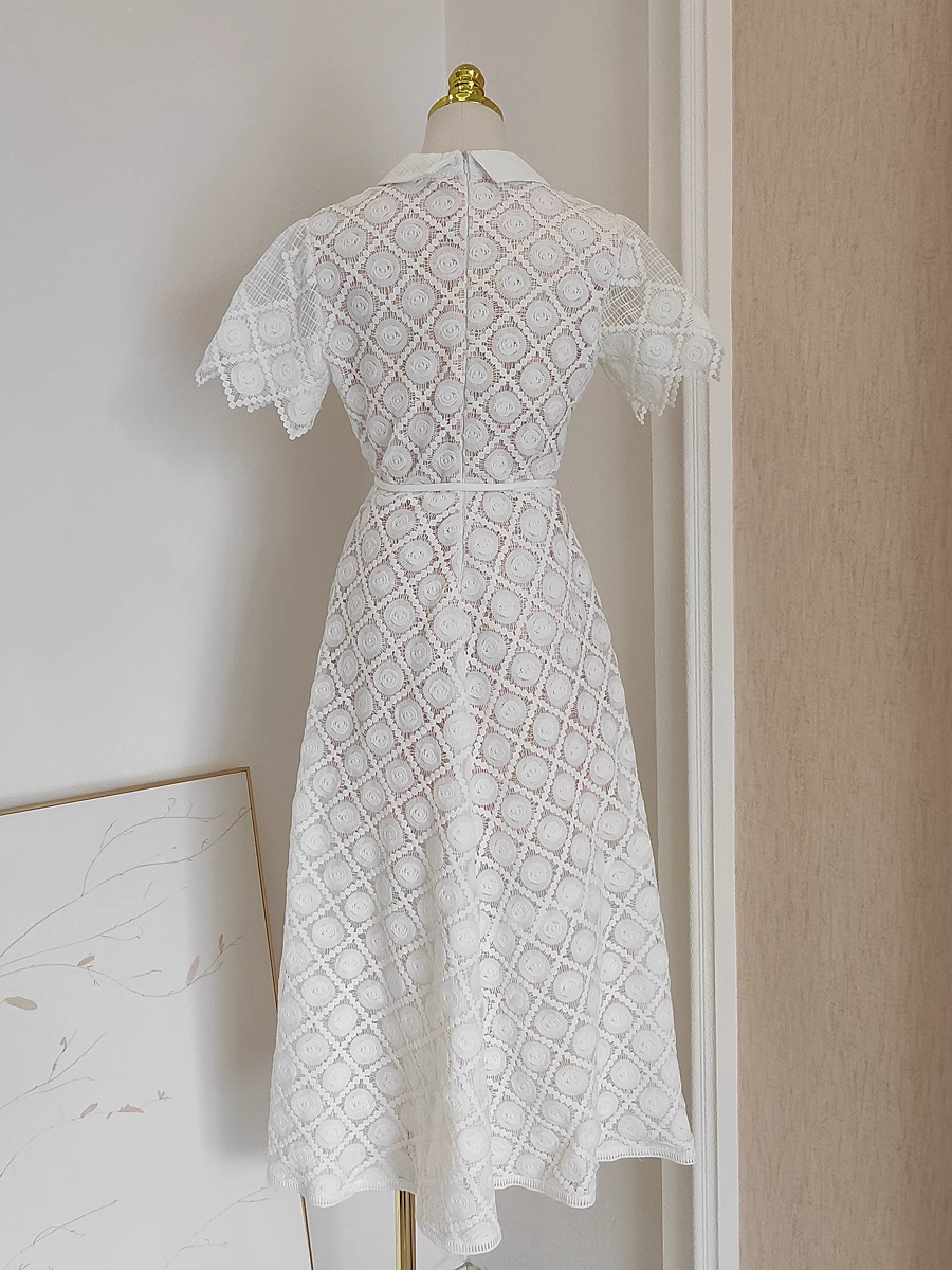 Cute A-Line Short Sleeves White Lace Party Dress Holiday Birthday Dresses - View 2 | FashionDia