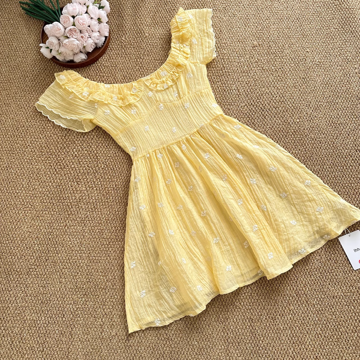 Cute A-Line Scoop Short Sleeves Yellow Floral Holiday Dresses Beach Dress Birthday Outfits - View 5 | FashionDia