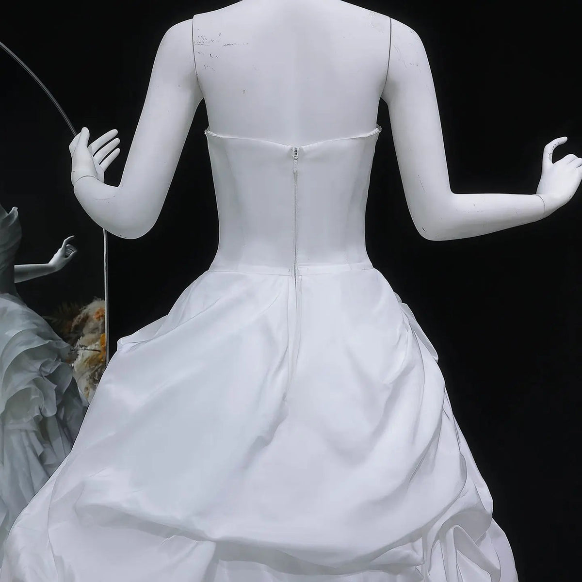 White Ruched Bodice Tiered Voluminous Satin Bridal Gown ZP210