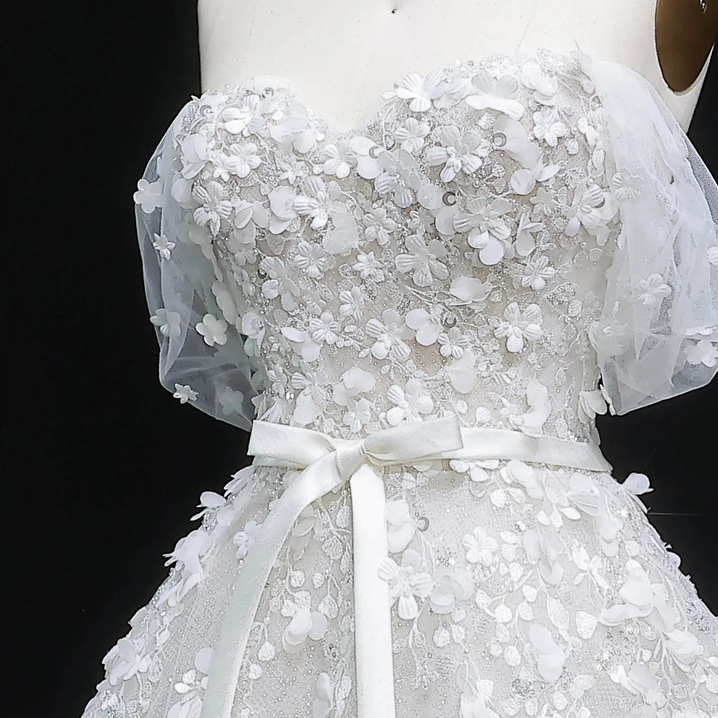 White 3D Floral Applique Sweetheart Ball Gown Wedding Dress ZP007