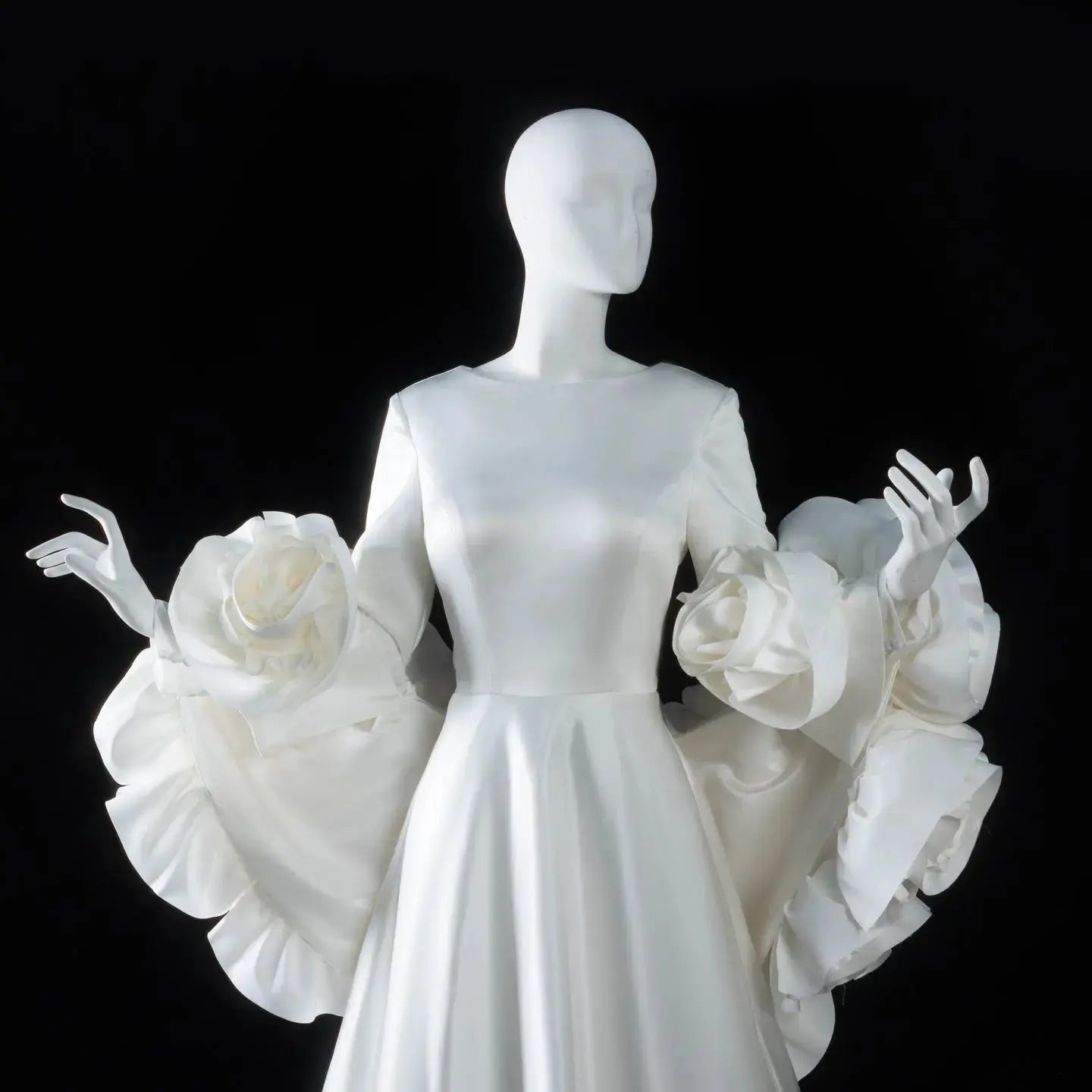 Ivory Romantic A-Line Satin Wedding Dress 3D Rose Floral With Veil ZP033