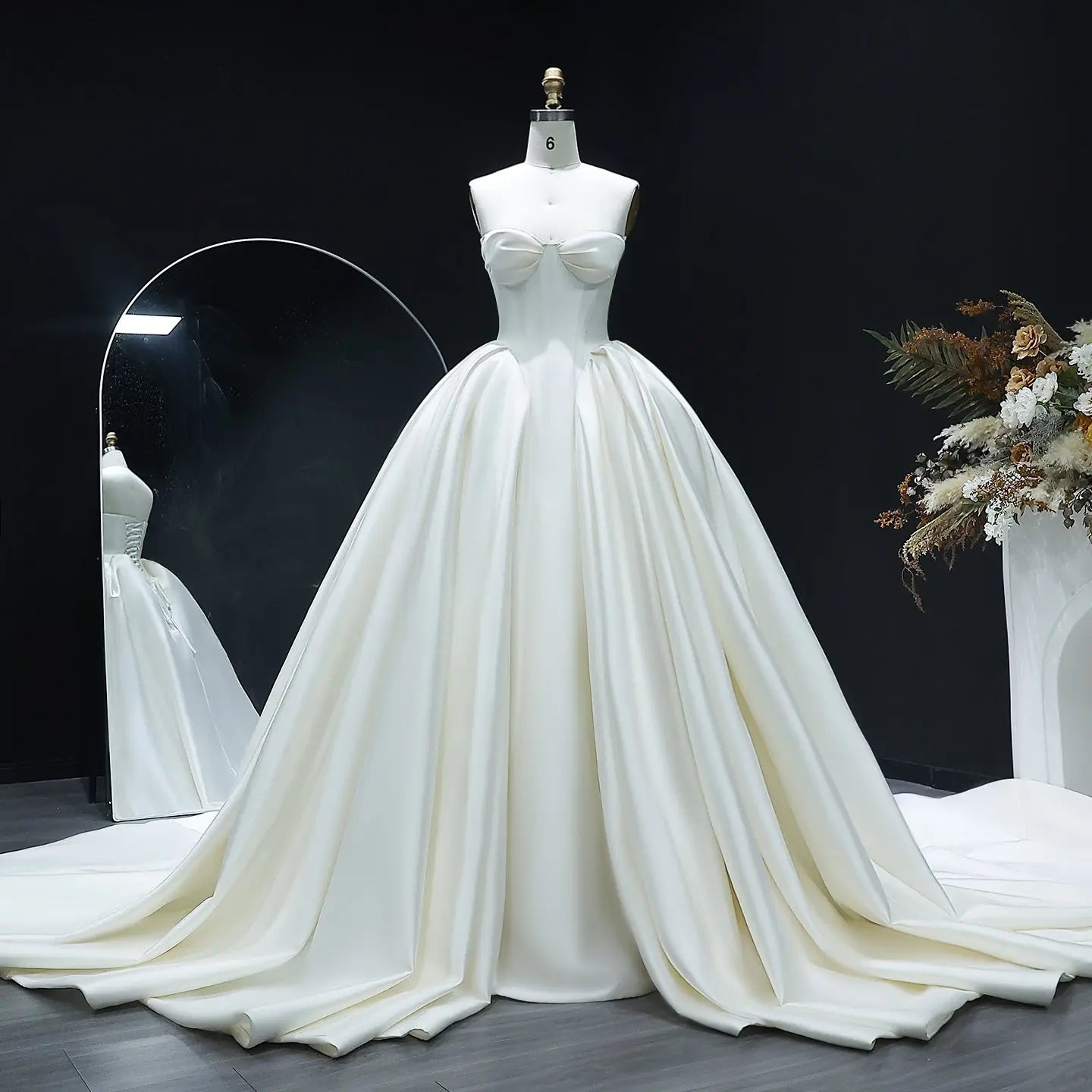 Luxury Sweetheart Satin Ball Gown Wedding Dress with Overskirt ZP185