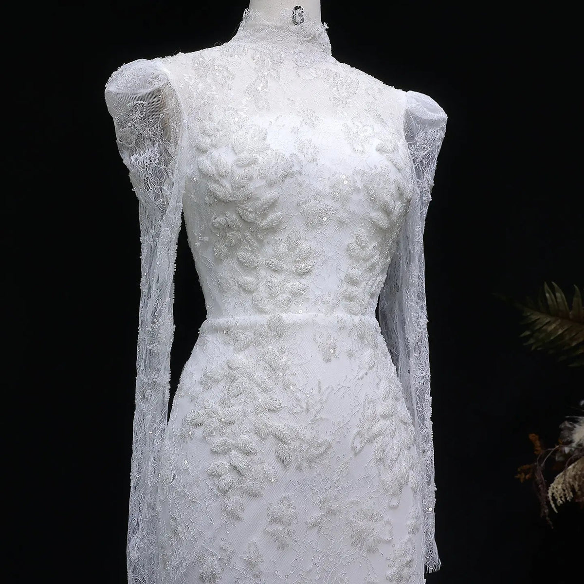 Elegant Printed Crystal Sheer Lace Mermaid Wedding Dress ZP169