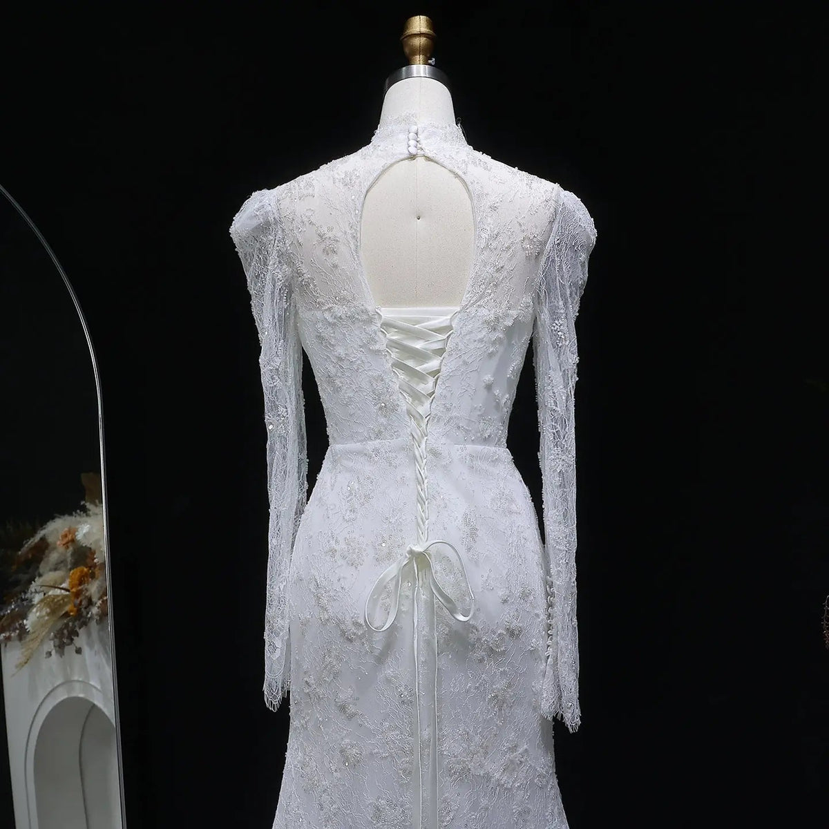 Elegant Printed Crystal Sheer Lace Mermaid Wedding Dress ZP169