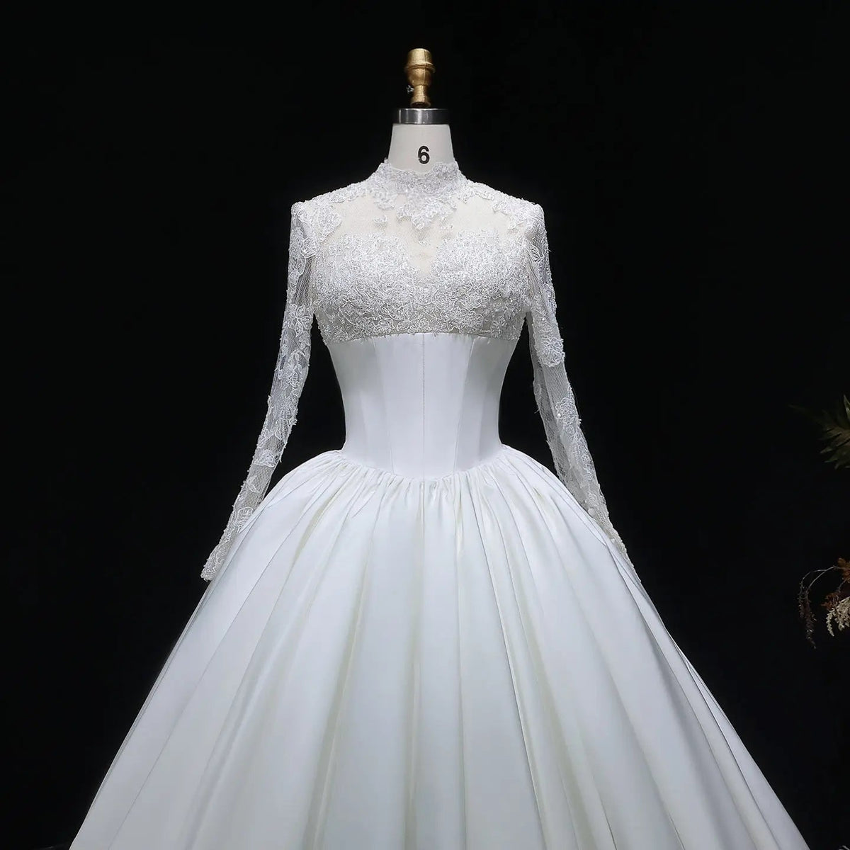 Classic Long Sleeve Lace Ball Gown Wedding Dress ZP180 - View 6 | VelvetHem