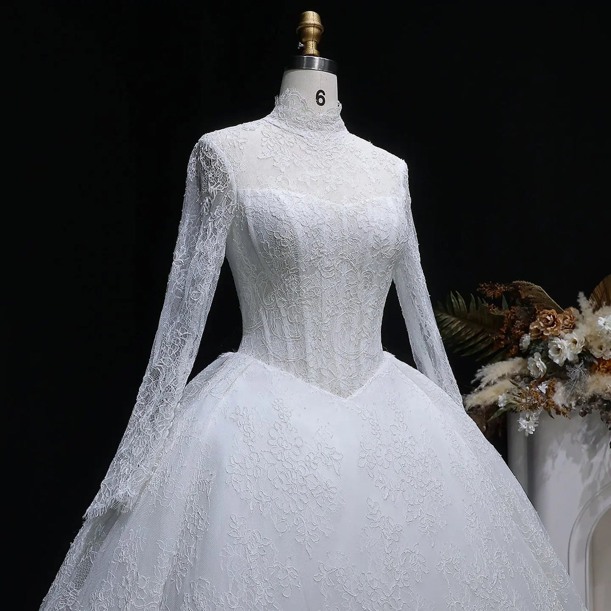 Luxury High Neck Lace Wedding Dress ZP182 - View 15 | VelvetHem