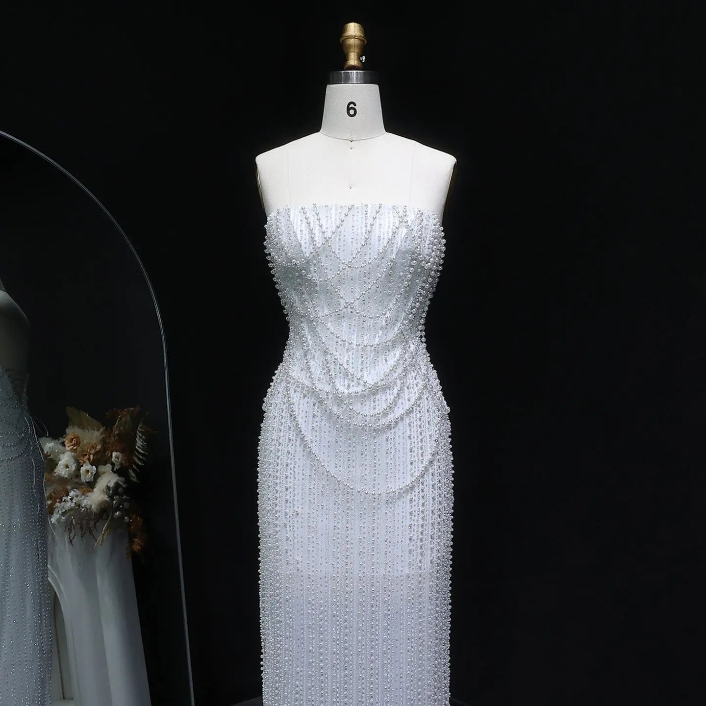 Luxury White Sequin Pearl Strapless Wedding Dress ZP190