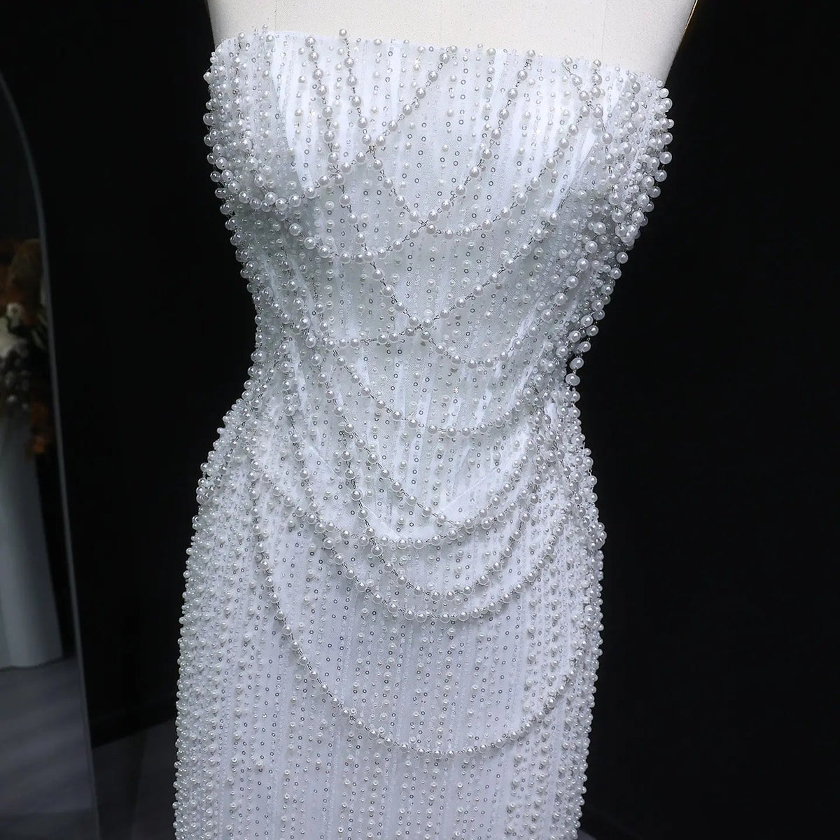 Luxury White Sequin Pearl Strapless Wedding Dress ZP190 - View 4 | VelvetHem