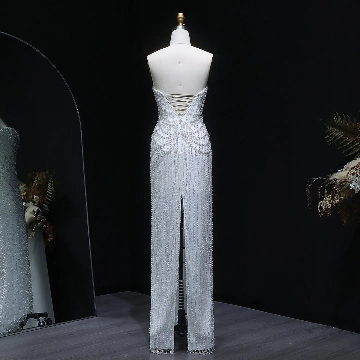 Luxury White Sequin Pearl Strapless Wedding Dress ZP190 - View 7 | VelvetHem