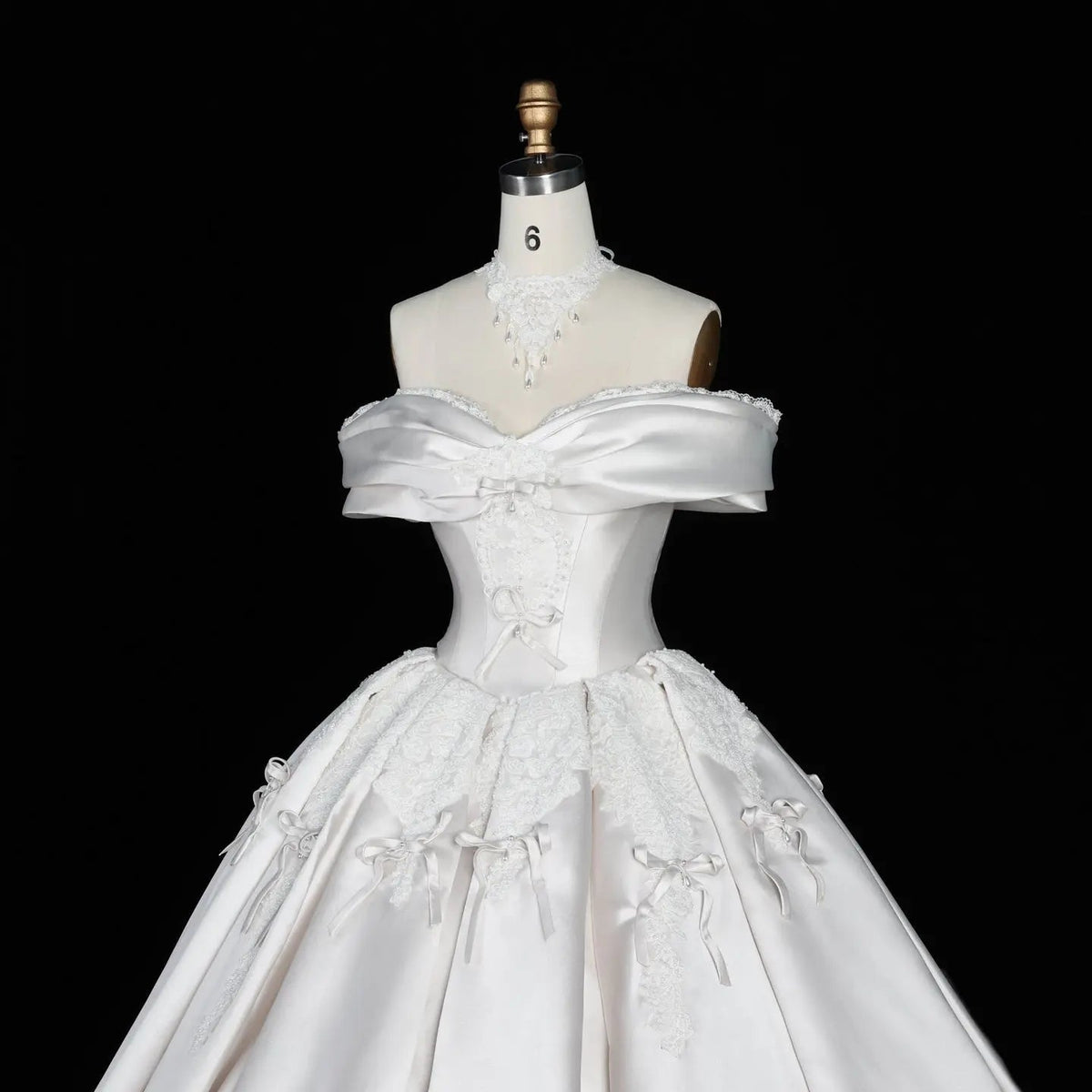 Off the Shoulder White Satin Ball Gown Wedding Dress with Long Cathedral Train ZP017