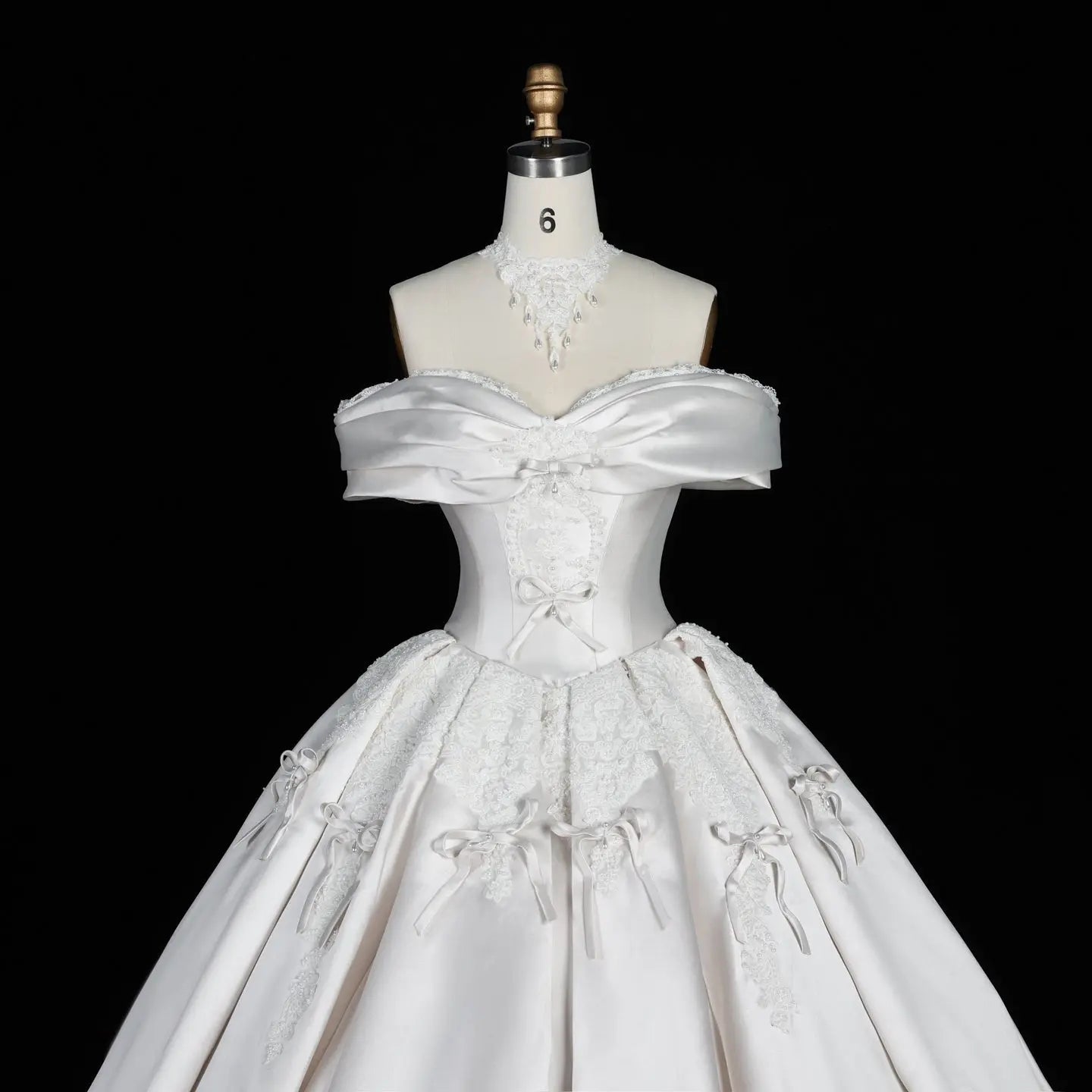 Off the Shoulder White Satin Ball Gown Wedding Dress with Long Cathedral Train ZP017