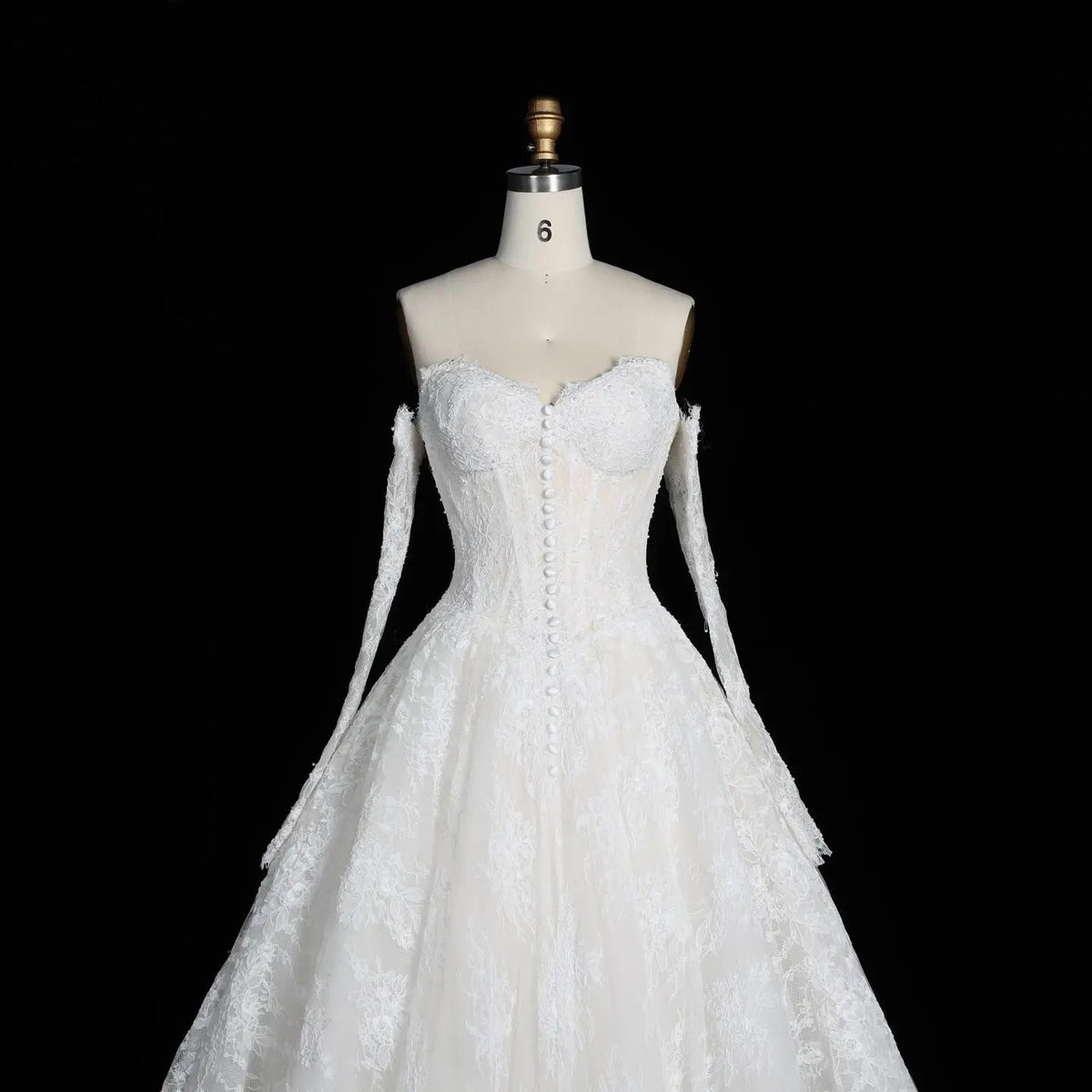 White Floral Lace Ball Gown Wedding Dress with Sweetheart Neckline and Detachable Long Sleeves ZP015