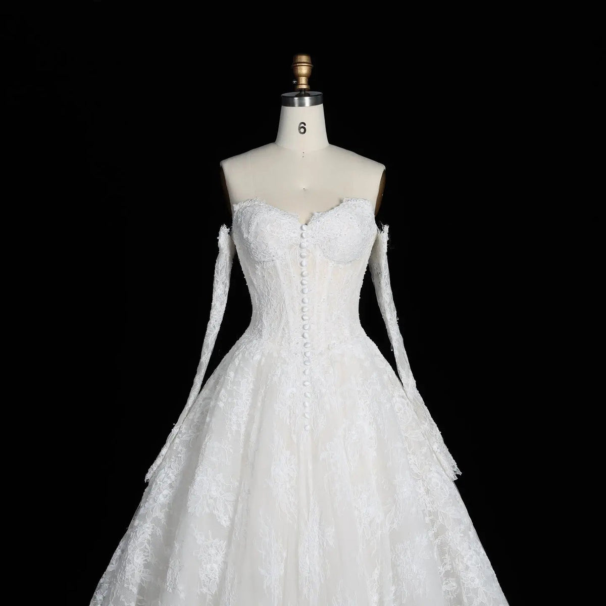 White Floral Lace Ball Gown Wedding Dress with Sweetheart Neckline and Detachable Long Sleeves ZP015 - View 5 | VelvetHem
