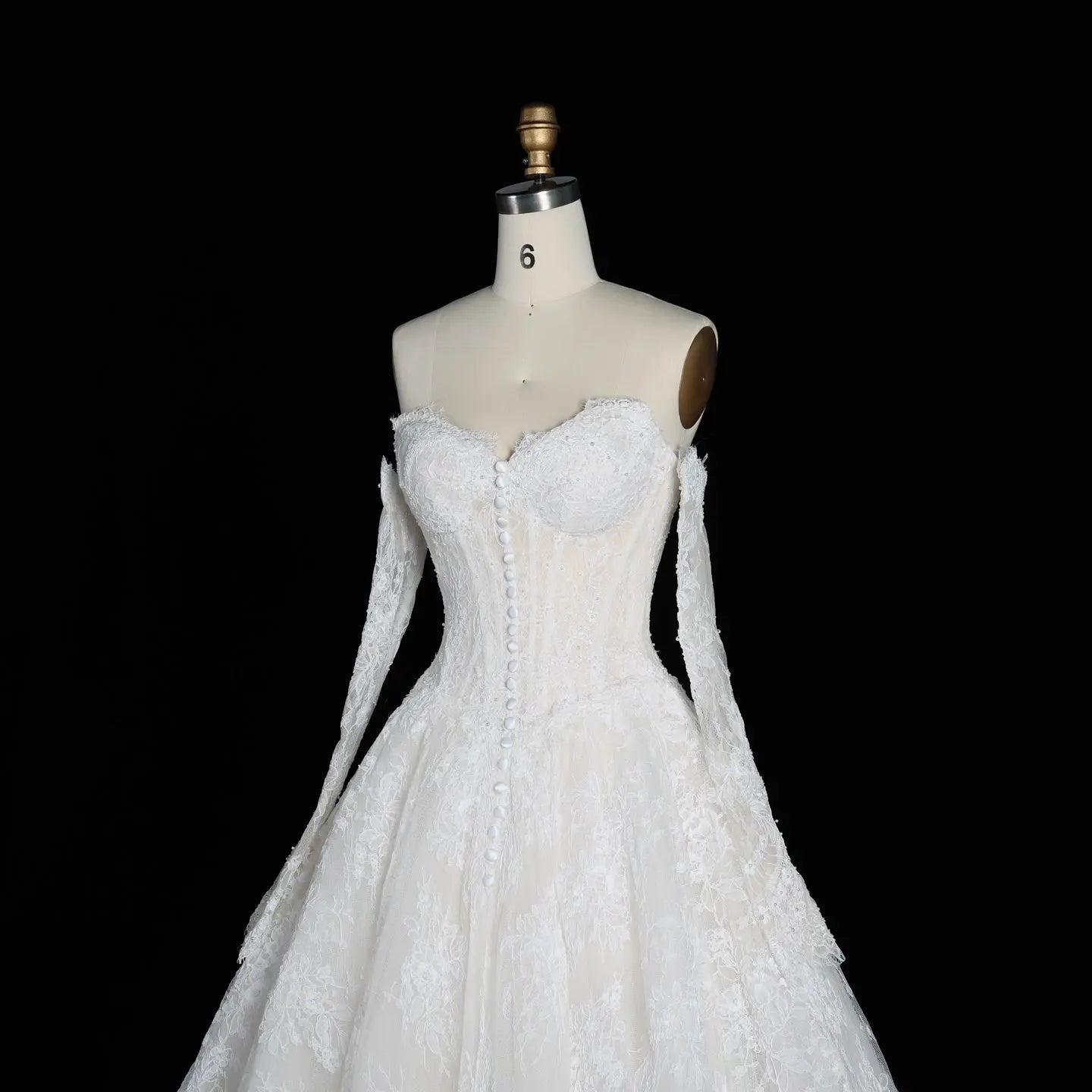 White Floral Lace Ball Gown Wedding Dress with Sweetheart Neckline and Detachable Long Sleeves ZP015 - View 9 | VelvetHem