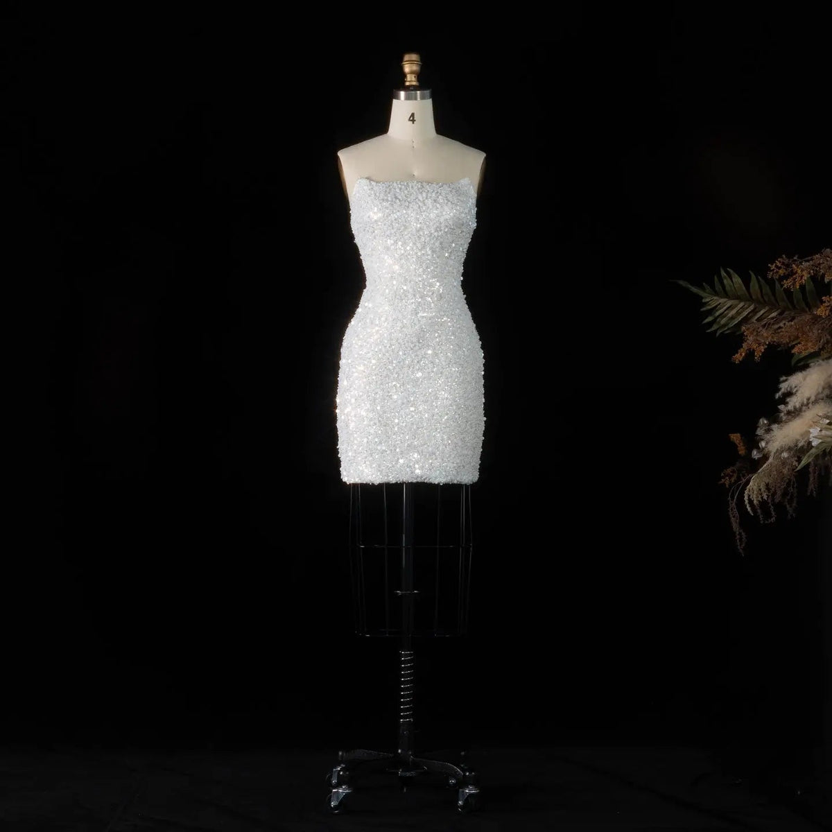 Luxury White Sequin Pearl Strapless Short Wedding Dress ZP189 - View 7 | VelvetHem