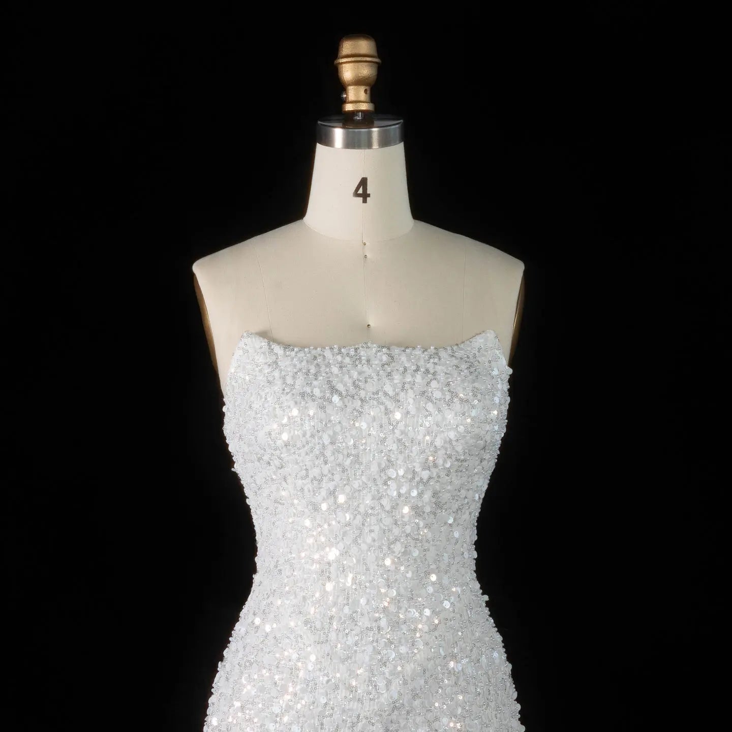 Luxury White Sequin Pearl Strapless Short Wedding Dress ZP189