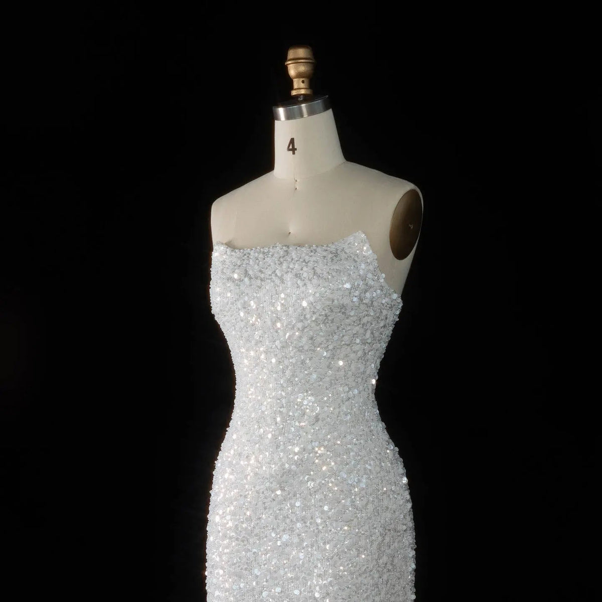 Luxury White Sequin Pearl Strapless Short Wedding Dress ZP189