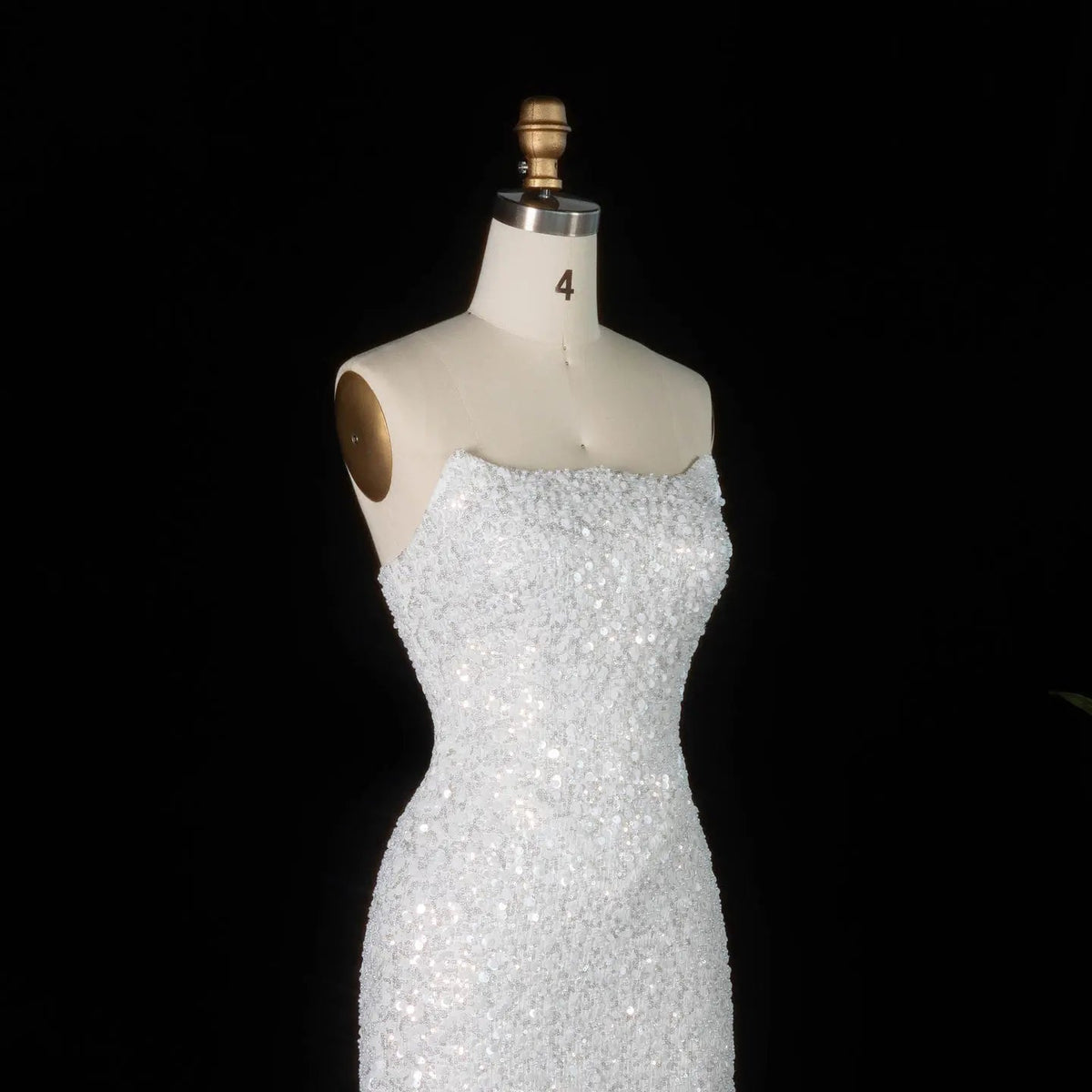 Luxury White Sequin Pearl Strapless Short Wedding Dress ZP189 - View 14 | VelvetHem