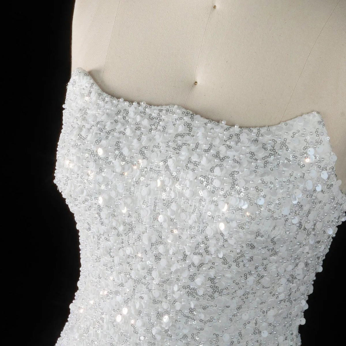 Luxury White Sequin Pearl Strapless Short Wedding Dress ZP189