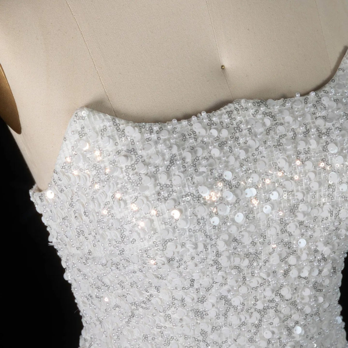 Luxury White Sequin Pearl Strapless Short Wedding Dress ZP189 - View 11 | VelvetHem