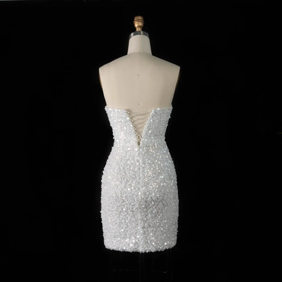 Luxury White Sequin Pearl Strapless Short Wedding Dress ZP189
