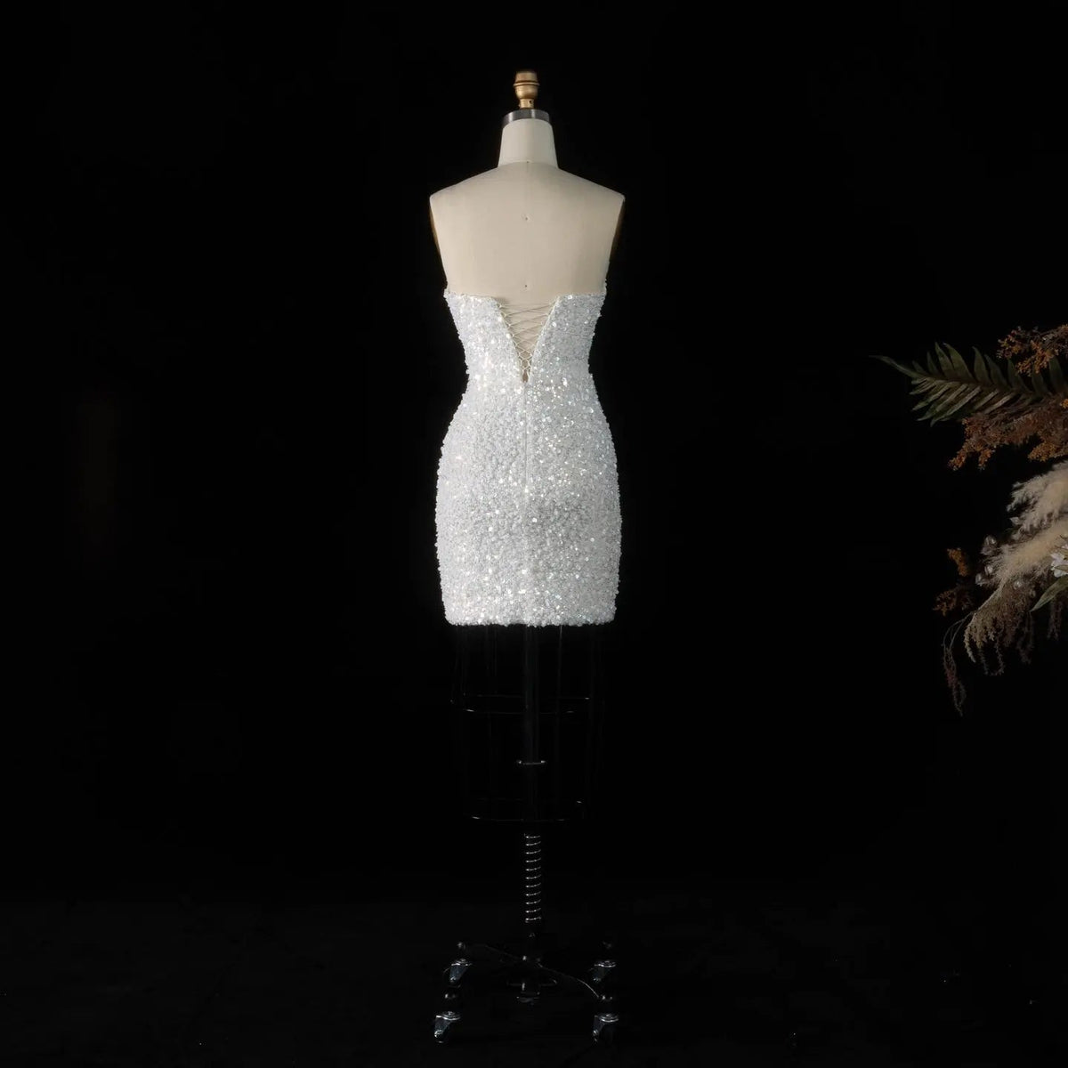 Luxury White Sequin Pearl Strapless Short Wedding Dress ZP189 - View 9 | VelvetHem