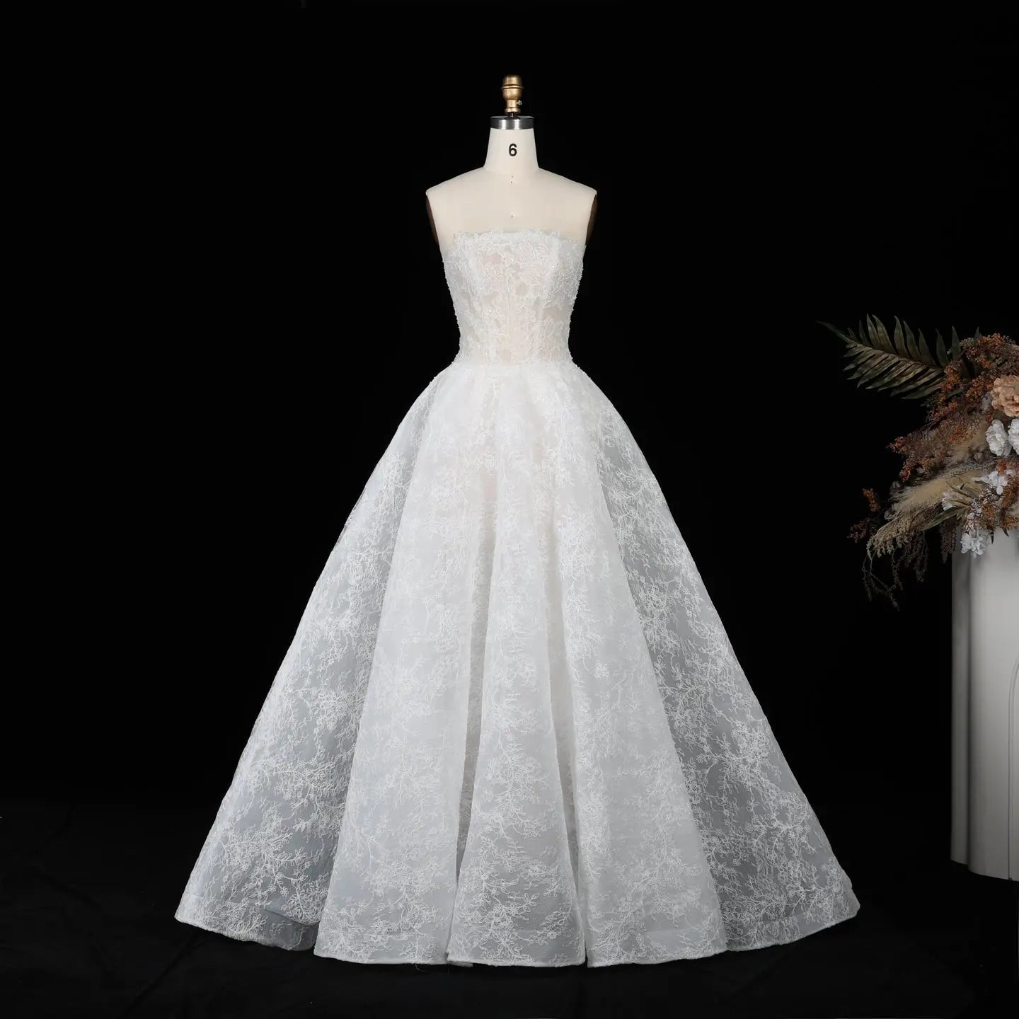 White Corset Strapless Lace Applique Tulle Bridal Ball Gown Wedding Dress ZP008 - View 3 | VelvetHem