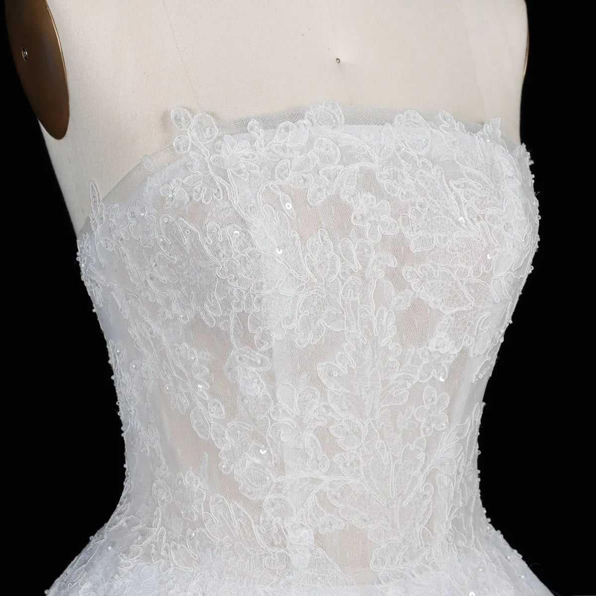 White Corset Strapless Lace Applique Tulle Bridal Ball Gown Wedding Dress ZP008 - View 5 | VelvetHem