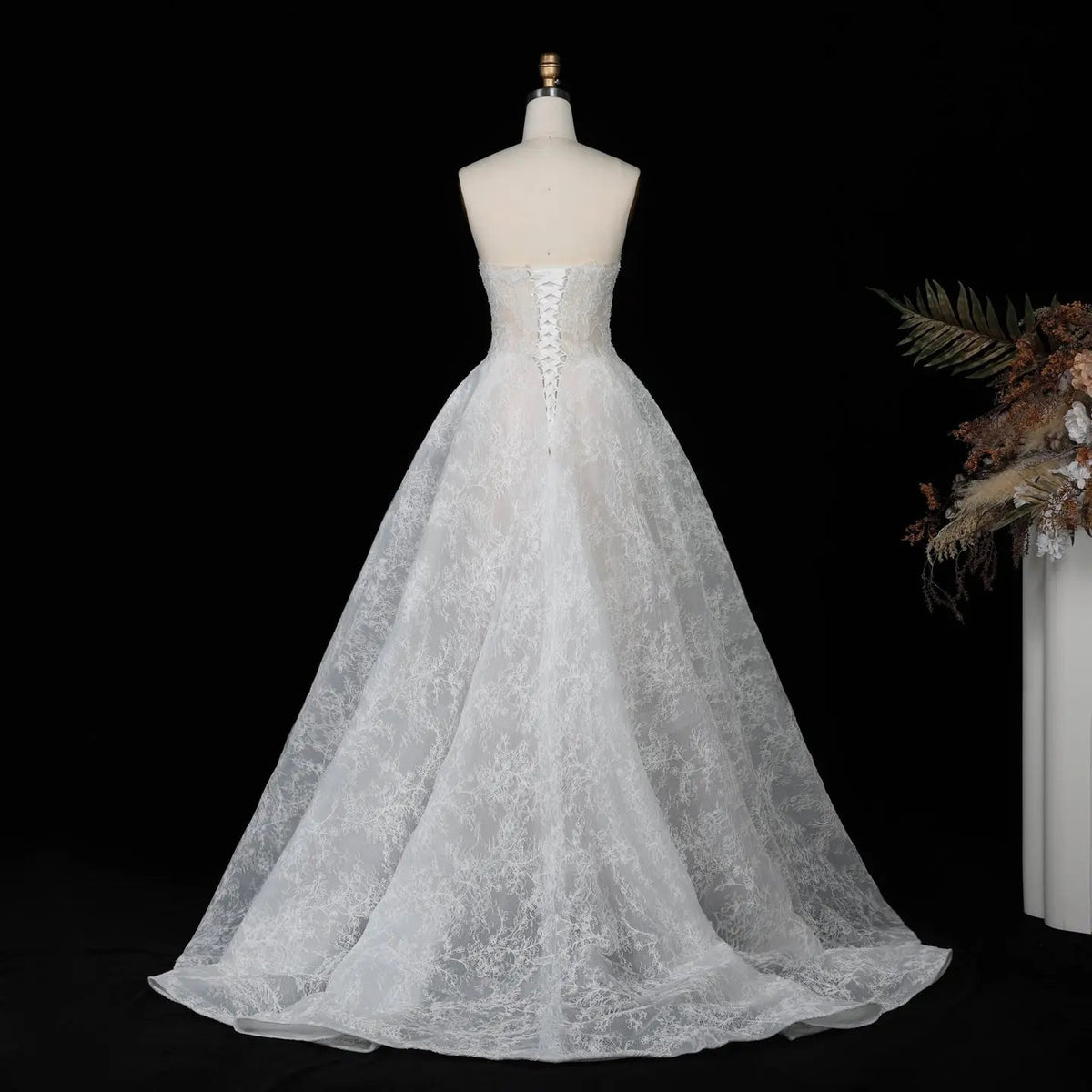 White Corset Strapless Lace Applique Tulle Bridal Ball Gown Wedding Dress ZP008 - View 6 | VelvetHem