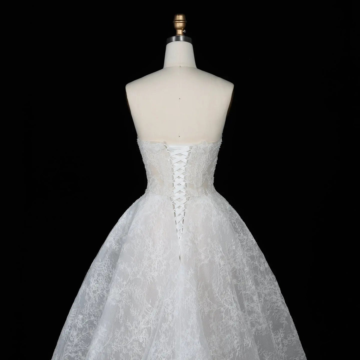 White Corset Strapless Lace Applique Tulle Bridal Ball Gown Wedding Dress ZP008 - View 7 | VelvetHem