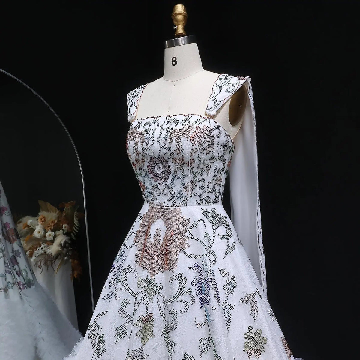 Luxury White Off-Shoulder Diamond Ball Gown Wedding Dress with Cape ZP187