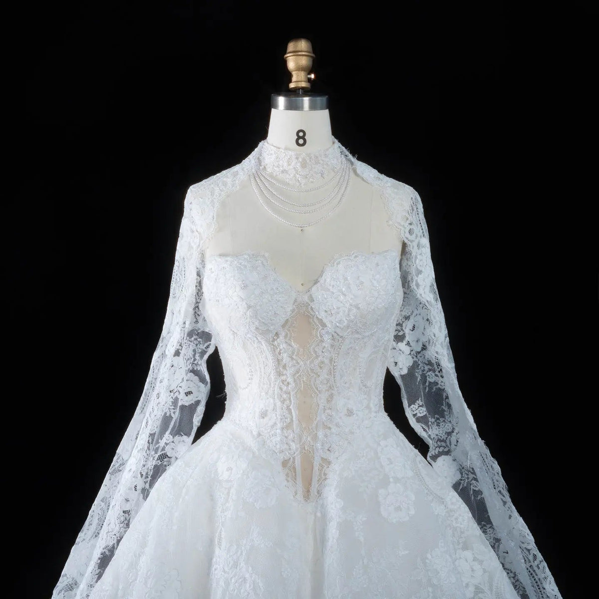 Luxury Ivory Strapless Lace Train Wedding Dress with Scarf ZP140