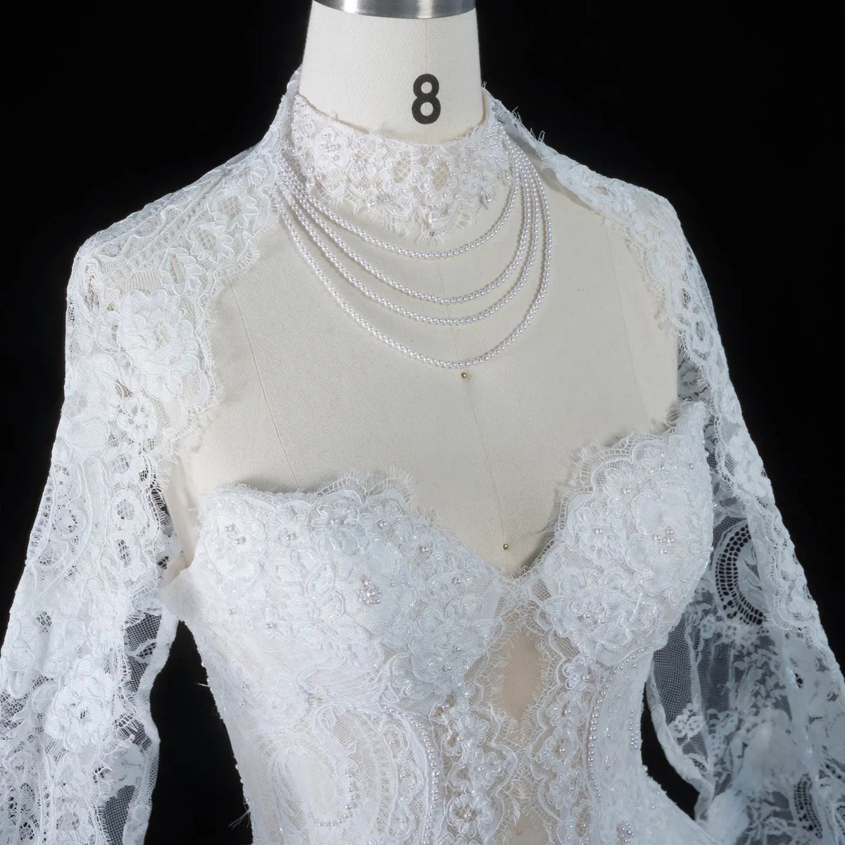 Luxury Ivory Strapless Lace Train Wedding Dress with Scarf ZP140
