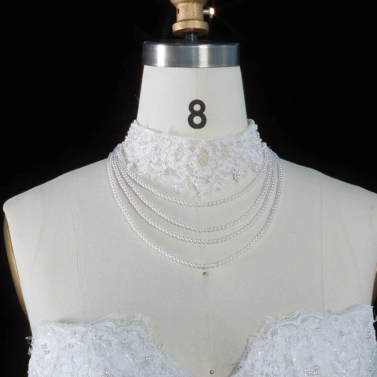 Luxury Ivory Strapless Lace Train Wedding Dress with Scarf ZP140