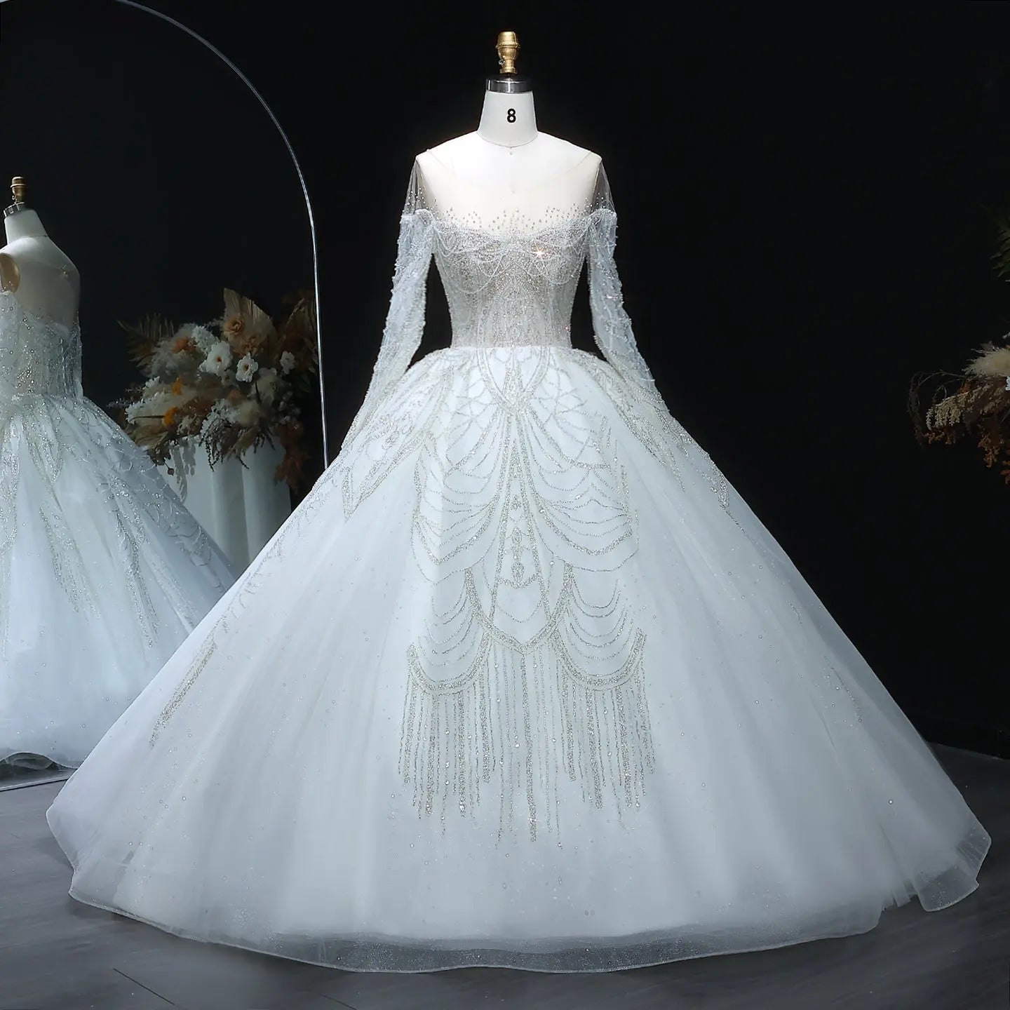 Luxury Beaded Long Sleeve Ball Gown Wedding Dress ZP184