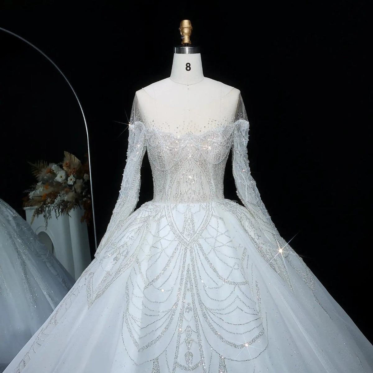 Luxury Beaded Long Sleeve Ball Gown Wedding Dress ZP184