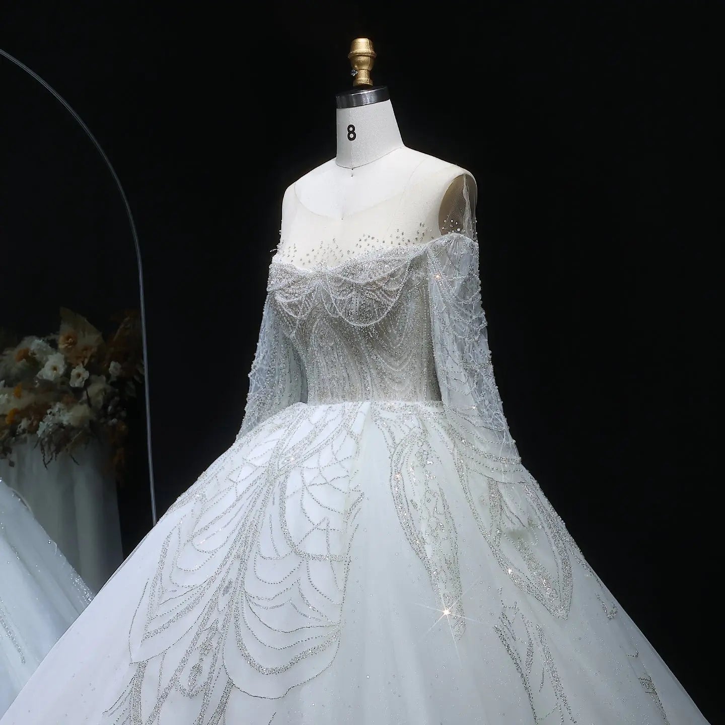 Luxury Beaded Long Sleeve Ball Gown Wedding Dress ZP184