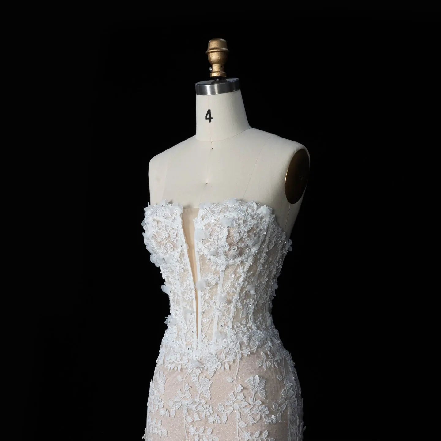 White Nude Lace Fairytale Mermaid Wedding Dress 3D Floral Train ZP037