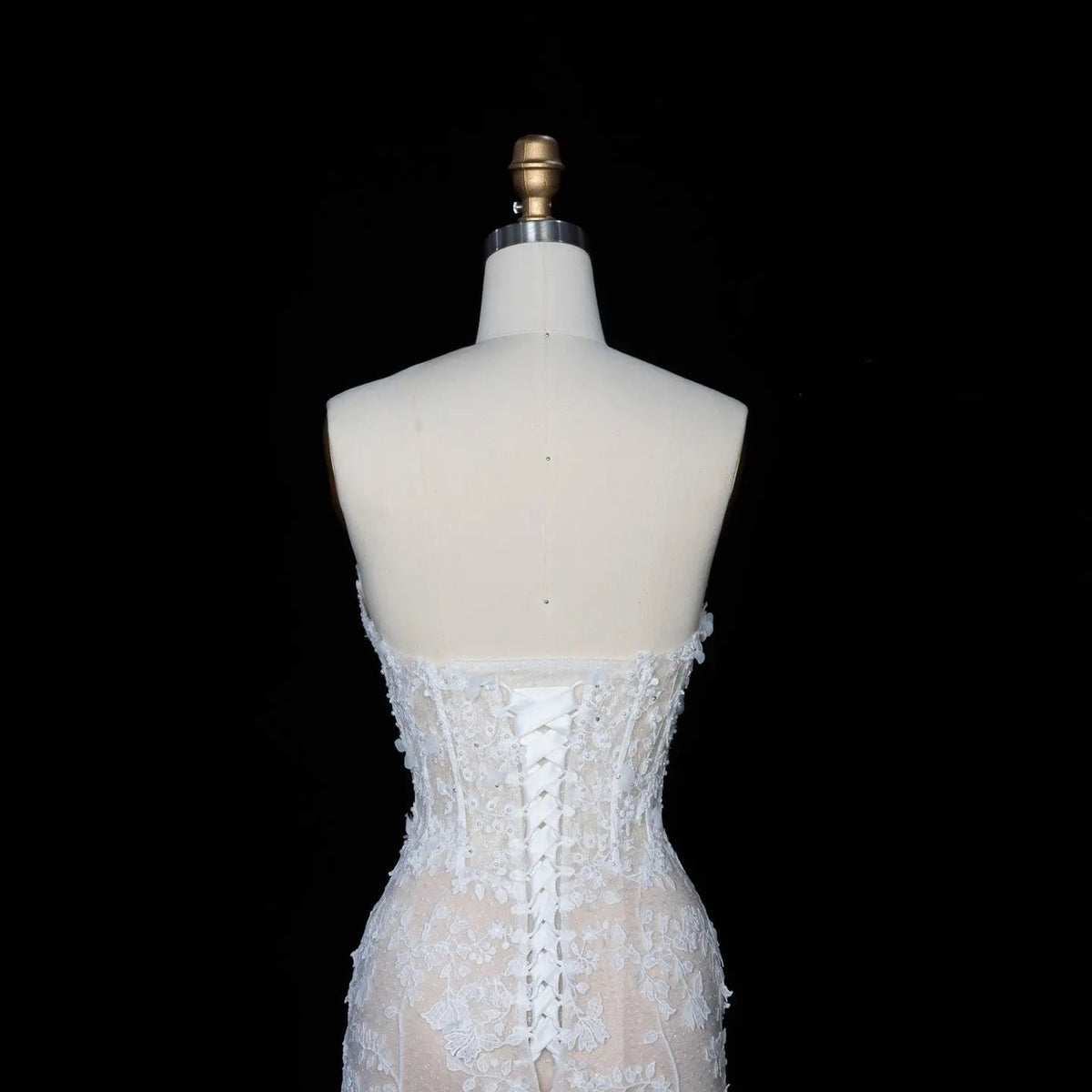 White Nude Lace Fairytale Mermaid Wedding Dress 3D Floral Train ZP037