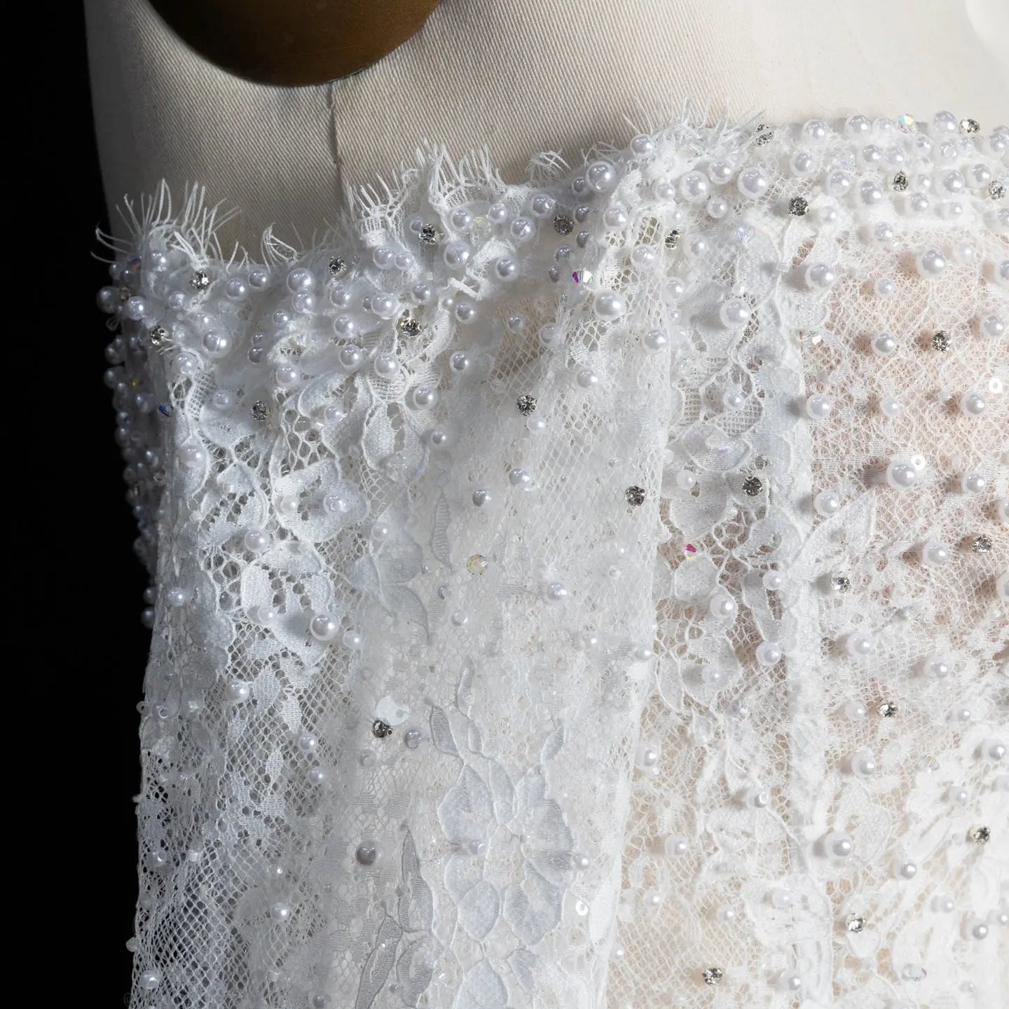 White Boho Romantic Lace Mermaid Wedding Dress Beaded Sequins With Lace Train ZP038