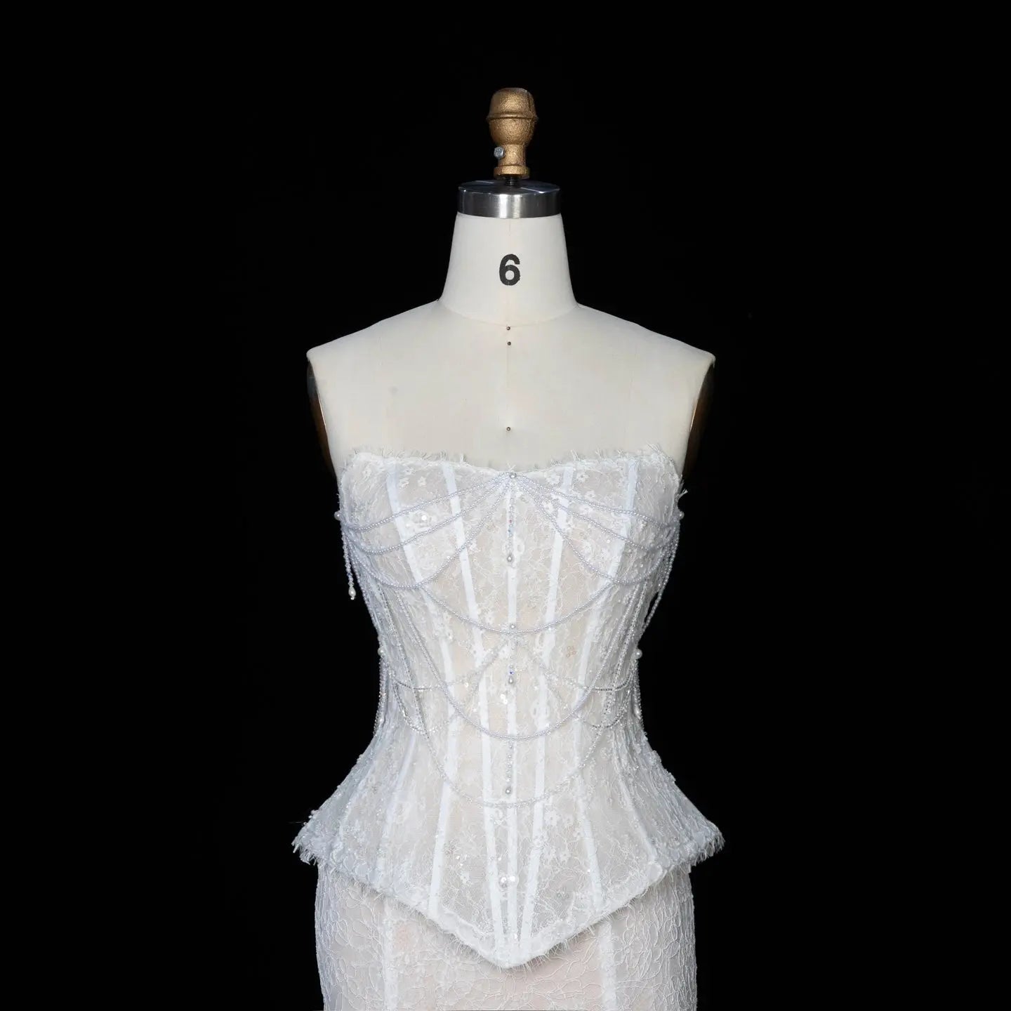 White Nude Mermaid Wedding Dress Beaded Chain Detailing With Lace Train ZP039