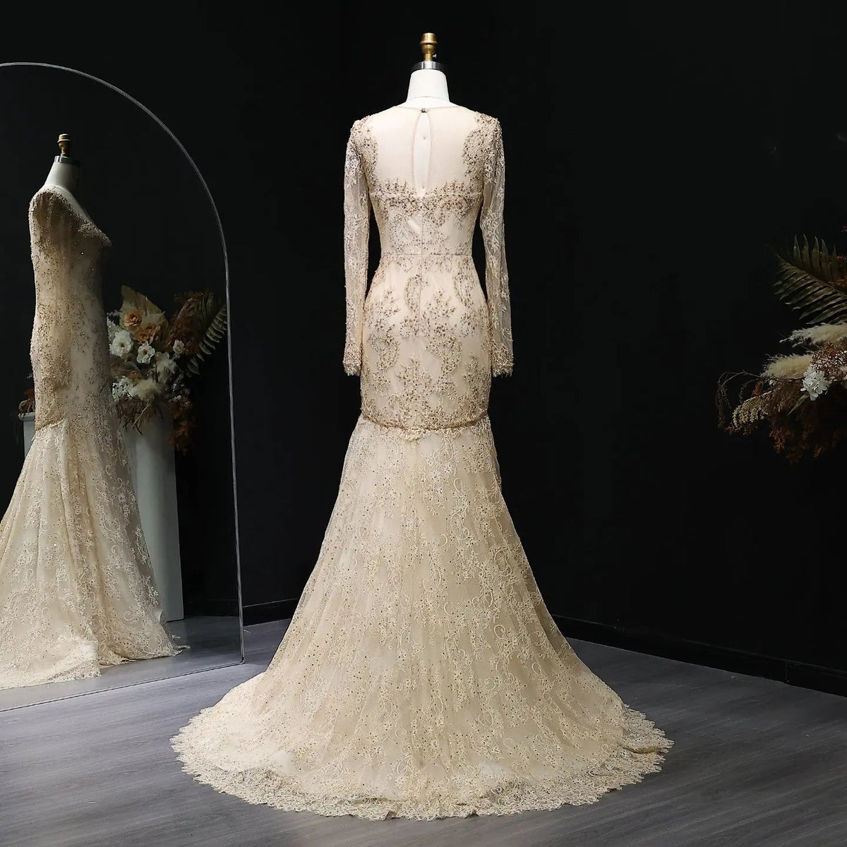 Glamorous Lace Long Sleeves Mermaid Wedding Dress ZP191 - View 9 | VelvetHem