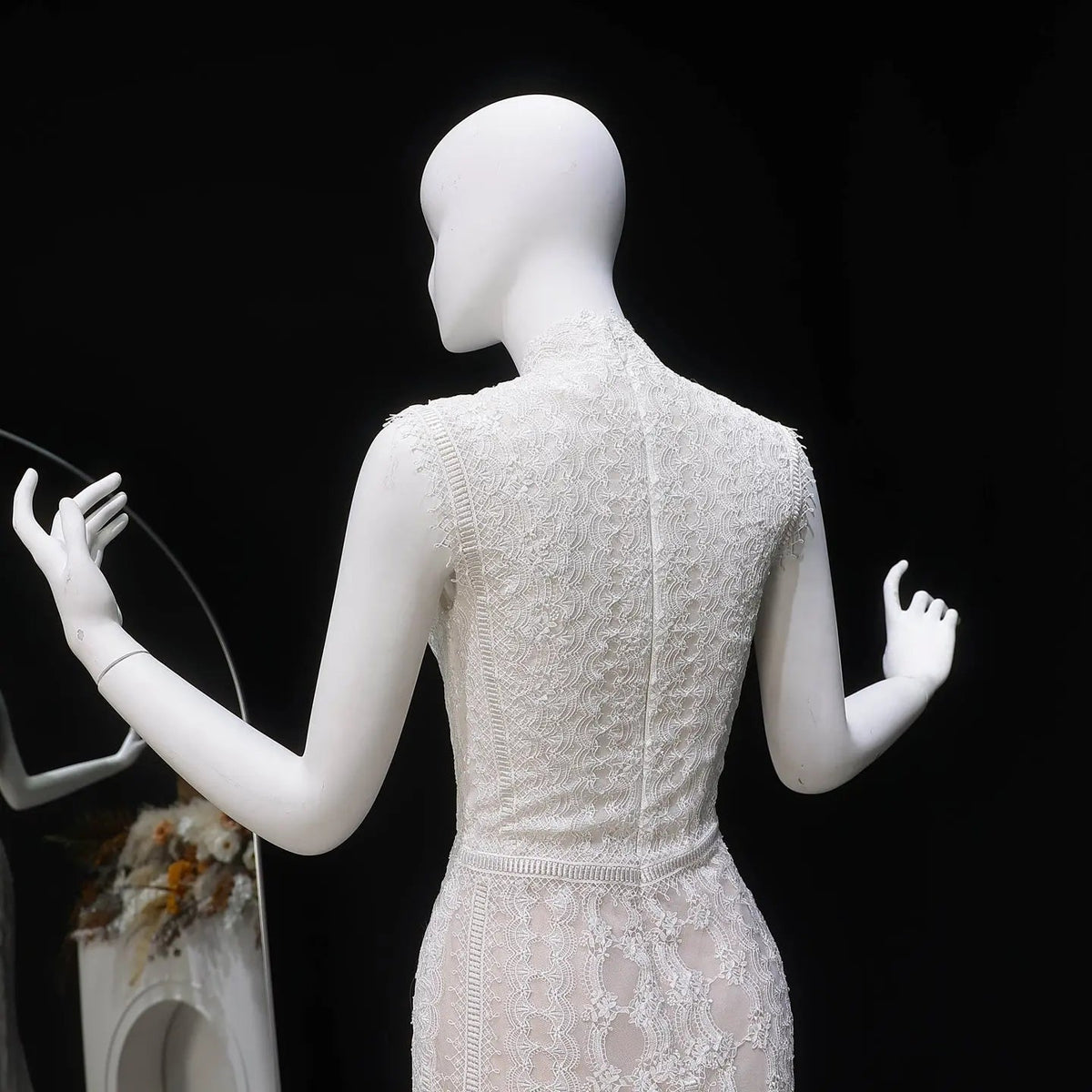 Elegant Ivory High Neck Sheer Lace Long Sleeves Mermaid Wedding Dress with Veil ZP085