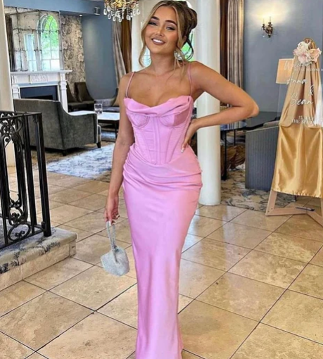 Simple Spaghetti Straps Lavender Satin Evening Dress Sheath Party Prom Dress Y8094 - View 5 | VelvetHem