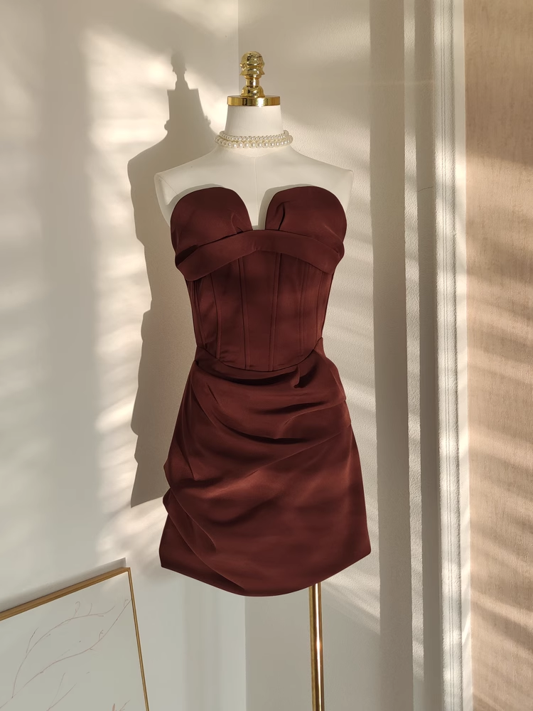 Sexy A-Line Sweetheart Ruffles Satin Vacation Dresses Short Birthday Outfits - FashionDia