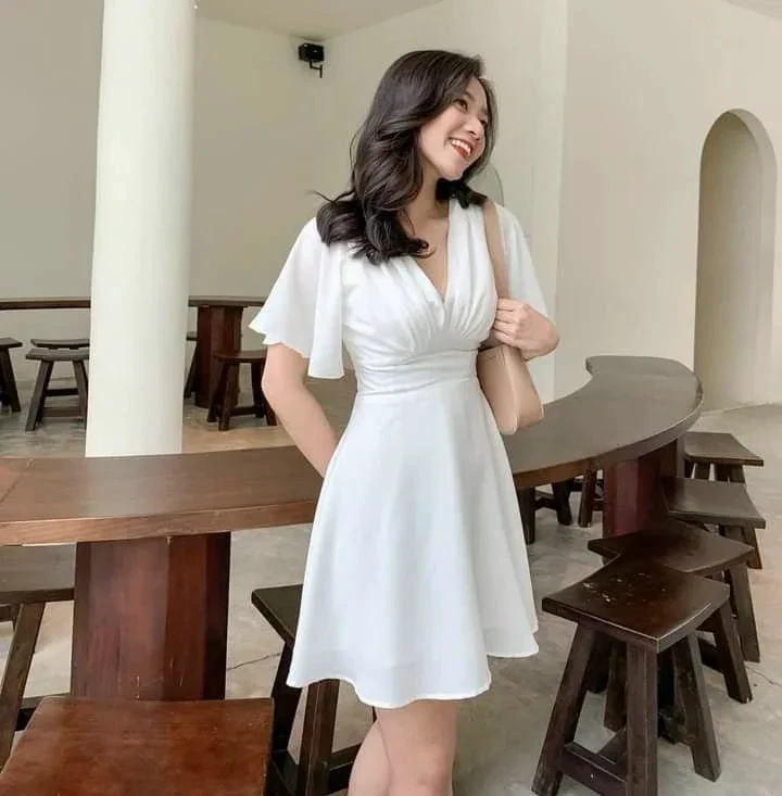 White A-line V Neck Homecoming Dress,White Casual Dress ,Y2419 by simplepromdress