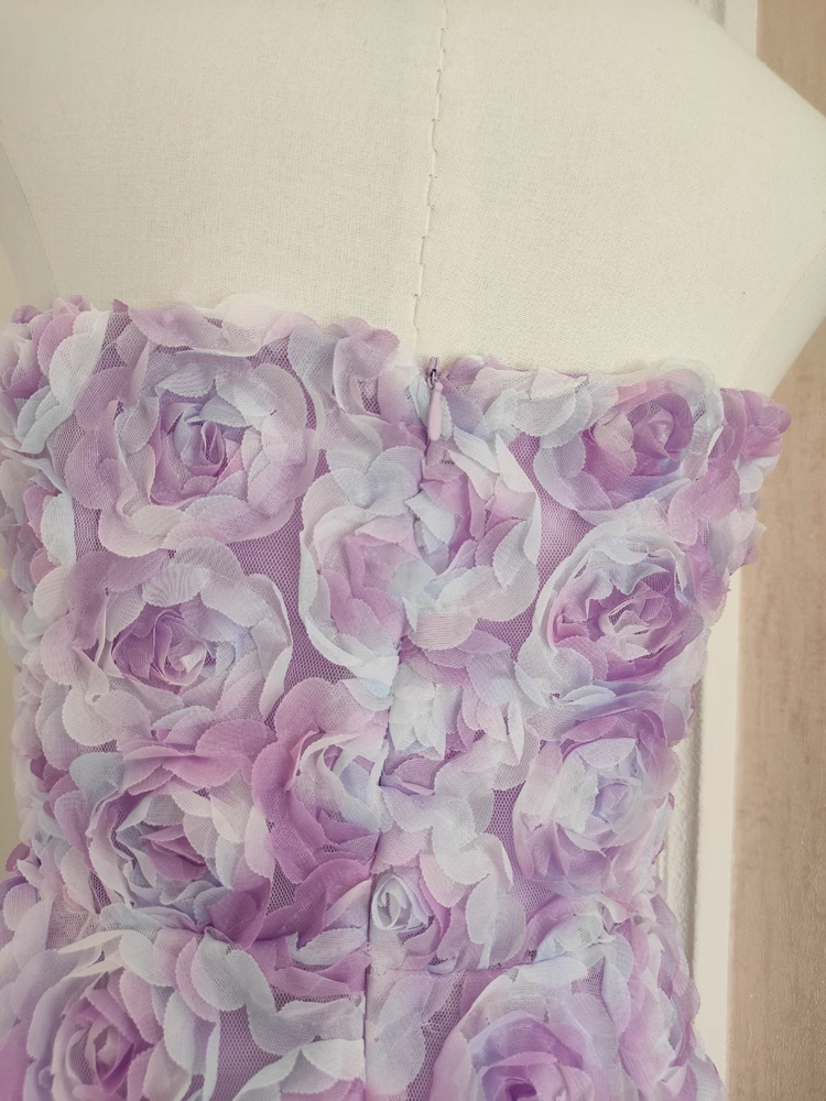 Sexy A-Line Sweetheart Lilac Lace Vacation Dresses Short Floral Birthday Outfits - View 4 | FashionDia