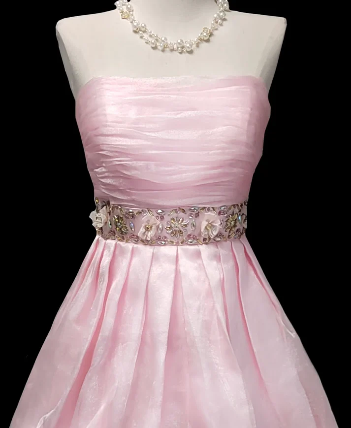 Cute Strapless Tulle Beaded Pink A-Line Short Homecoming Dress - View 3 | FashionDia